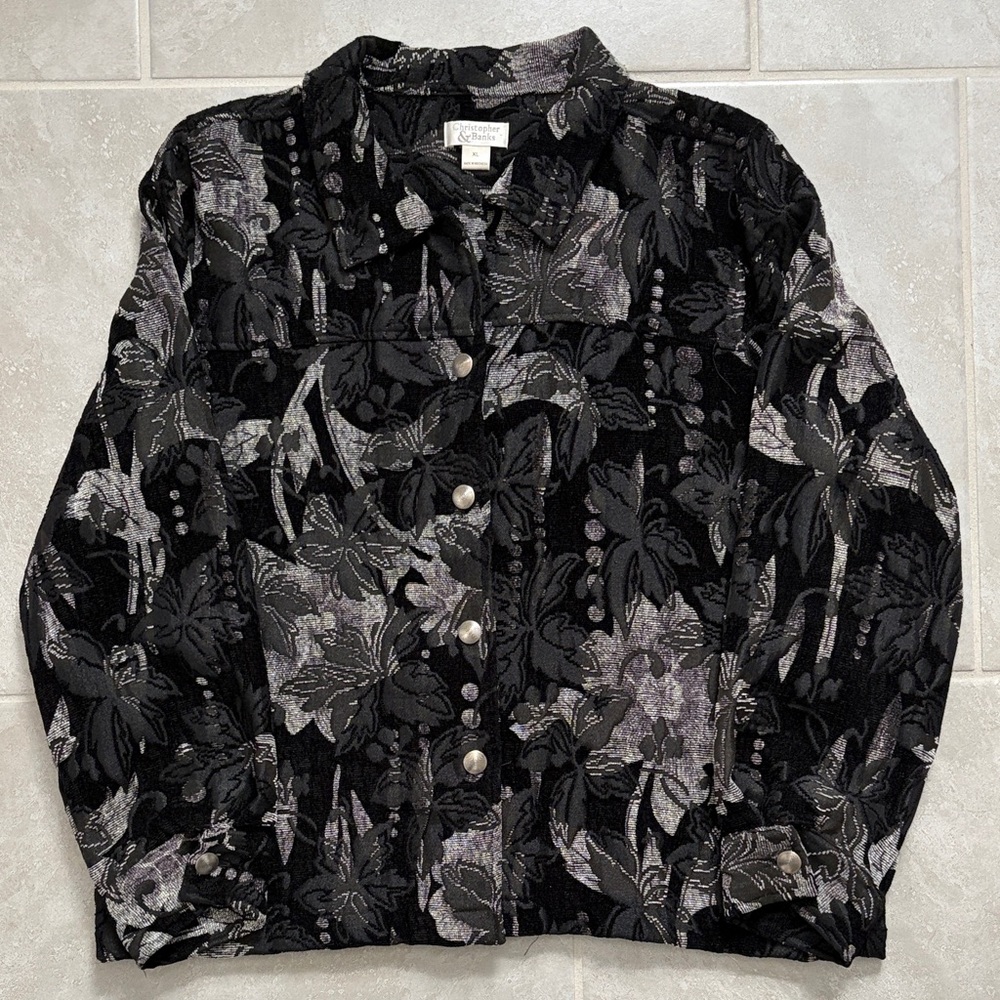 Christopher & Banks Black and Gray Floral Jacket